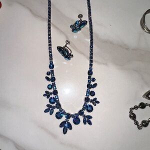 Dazzling Rare Sherman Sapphire Blue Necklace and Earring Set